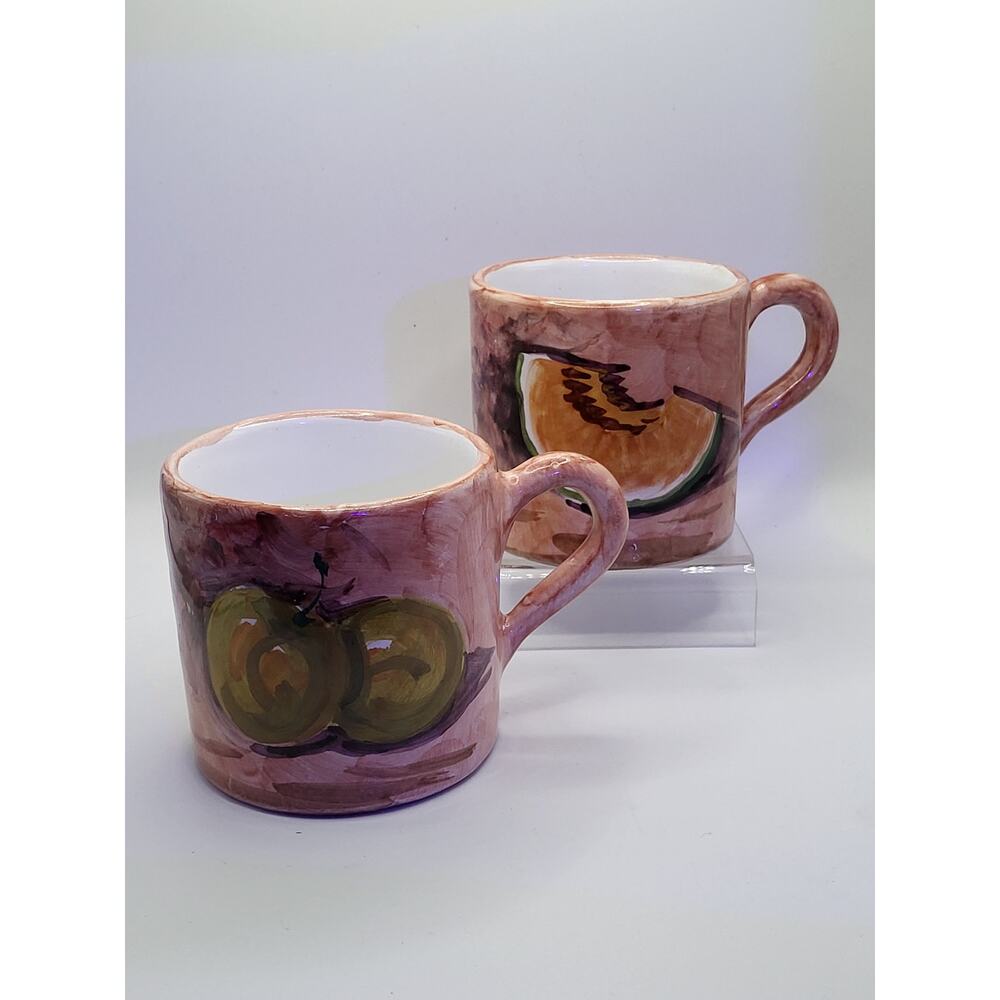 Vintage Italian Hand Painted Espresso Cups Set of 2 Fruit Motif
